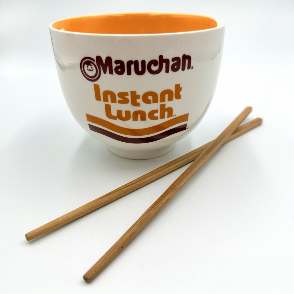 Maruchan Instant Lunch Ceramic Ramen Bowl With Chopsticks Orange Max Engine NEW